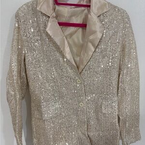 Sequin Embellished Cream Blazer